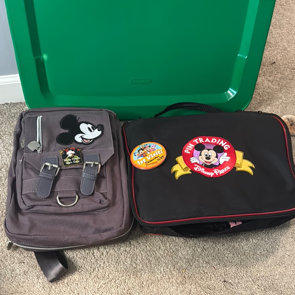 Disney Mickey Mouse Gray and Black pin Bags with pins
